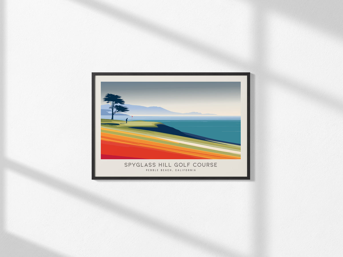 Spyglass Hill Golf Course Landscape Matte Border Poster | Pebble Beach, California Golf Course Print Wall Art — framed and re