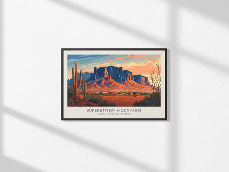 Superstition Mountains Landscape Matte Border Poster | Apache Junction, Arizona Desert Framed or Unframed Travel Gift — frame