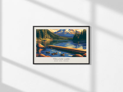 Trillium Lake Landscape Matte Border Poster | Mount Hood, Oregon Travel Gift Print — framed and ready to hang, 2x3 in