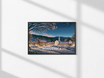Woodstock, Vermont Landscape Poster | Charming Covered Bridge Travel Wall Art — framed and ready to hang, 2x3 in