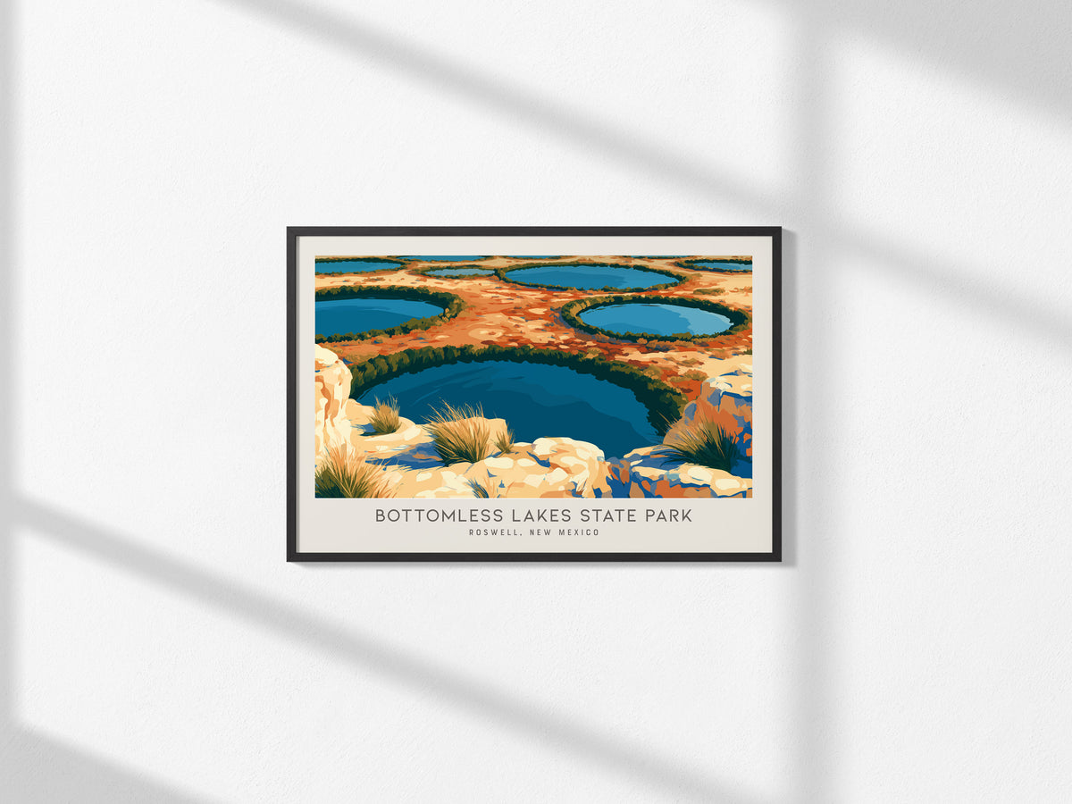 Bottomless Lakes State Park Landscape Matte Border Poster | Roswell, New Mexico Framed or Unframed Desert Oasis Print — frame