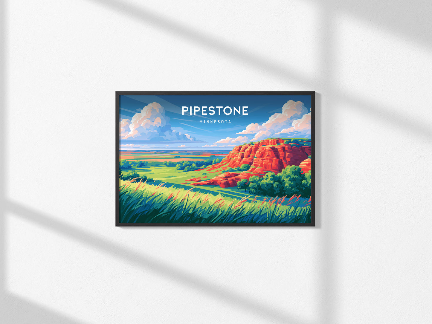 Pipestone, Minnesota Landscape Poster | Red Stone Bluffs Destination Print Wall Art — framed and ready to hang, 2x3 in