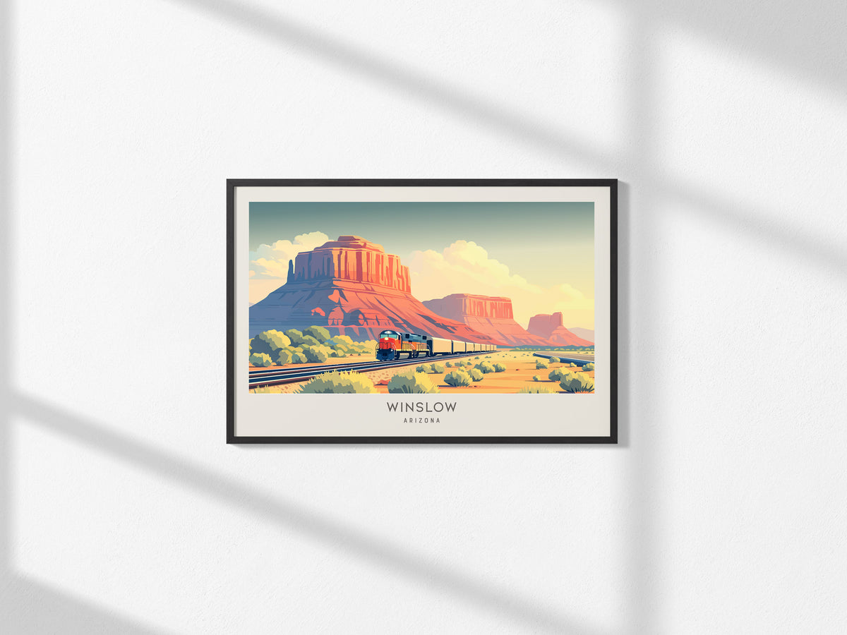 Winslow Landscape Matte Border Poster | Arizona Route 66 Vacation Wall Art — framed and ready to hang, 2x3 in