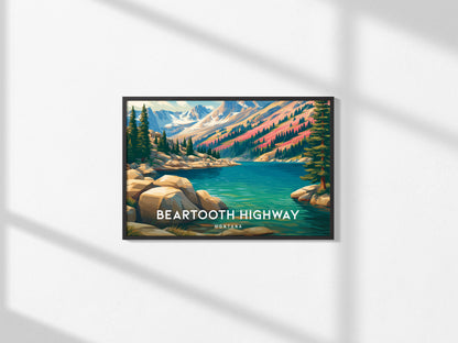 Beartooth Highway, Montana Landscape Poster | Mountain Road Vacation Wall Art — framed and ready to hang, 2x3 in