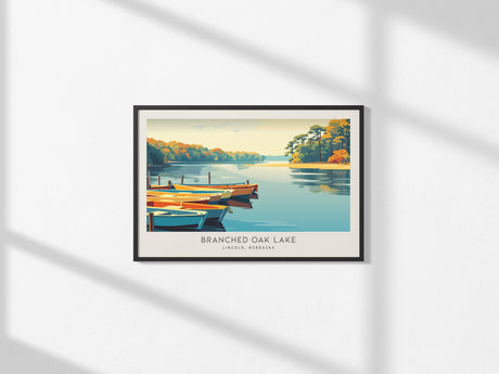 Branched Oak Lake Landscape Matte Border Poster | Lincoln, Nebraska Framed or Unframed Travel Gift — framed and ready to hang