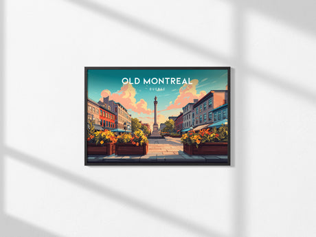 Old Montreal, Quebec Landscape Poster | Cobblestone Streets & Carriage Framed or Unframed Wall Art — framed and ready to hang