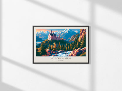 Neuschwanstein Landscape Matte Border Poster | Germany Framed or Unframed Travel Wall Art — framed and ready to hang, 2x3 in