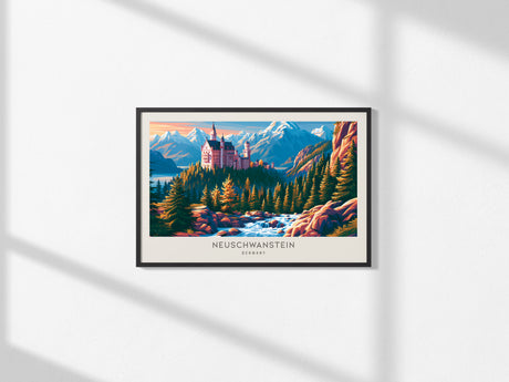 Neuschwanstein Landscape Matte Border Poster | Germany Framed or Unframed Travel Wall Art — framed and ready to hang, 2x3 in