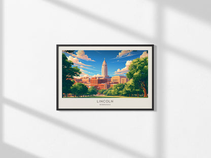 Lincoln Landscape Matte Border Poster | Nebraska Travel Wall Art — framed and ready to hang, 2x3 in