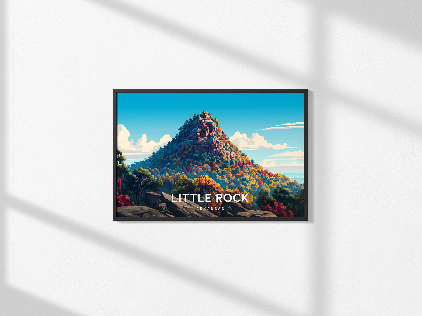 Little Rock, Arkansas Landscape Poster | River Bridge Cityscape Vacation Wall Art — framed and ready to hang, 2x3 in