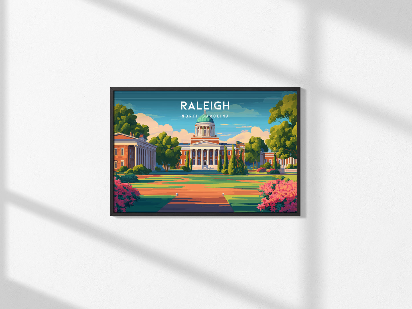 Raleigh Landscape Poster | North Carolina Oak City Framed or Unframed Wall Art — framed and ready to hang, 2x3 in