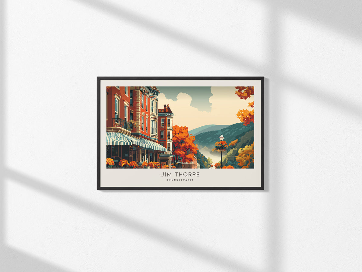 Jim Thorpe Landscape Matte Border Poster | Pennsylvania Travel Wall Art — framed and ready to hang, 2x3 in