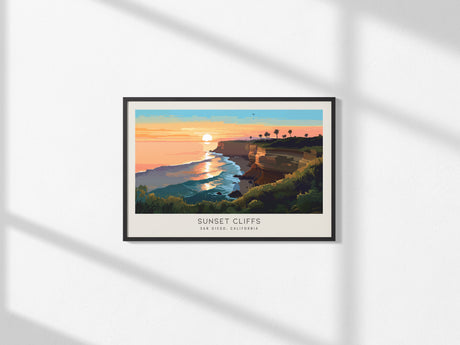 Sunset Cliffs Landscape Matte Border Poster | San Diego, California Travel Wall Art — framed and ready to hang, 2x3 in