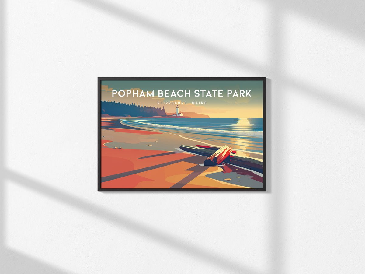 Popham Beach State Park Landscape Poster | Phippsburg, Maine Travel Wall Art — framed and ready to hang, 2x3 in