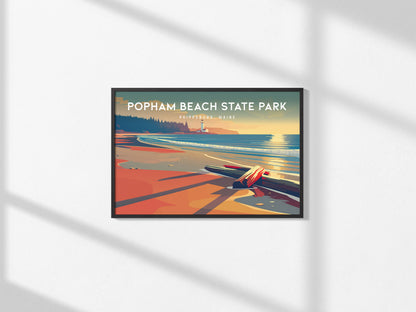 Popham Beach State Park Landscape Poster | Phippsburg, Maine Travel Wall Art — framed and ready to hang, 2x3 in