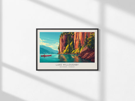 Lake Willoughby Landscape Matte Border Poster | Westmore, Vermont Vacation Wall Art — framed and ready to hang, 2x3 in