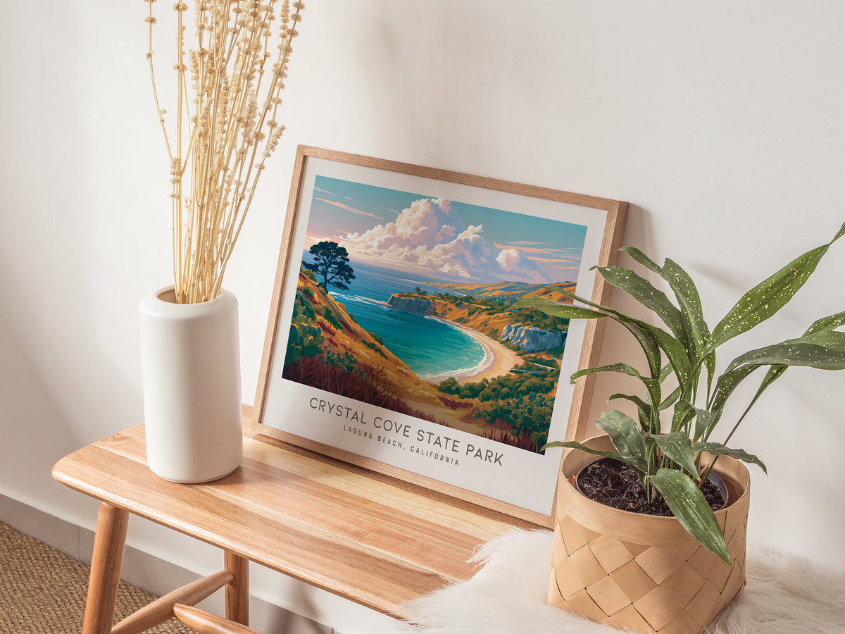 Crystal Cove State Park Landscape Matte Border Poster | Beach House Decor Laguna Beach, California Vacation Wall Art — 20x16