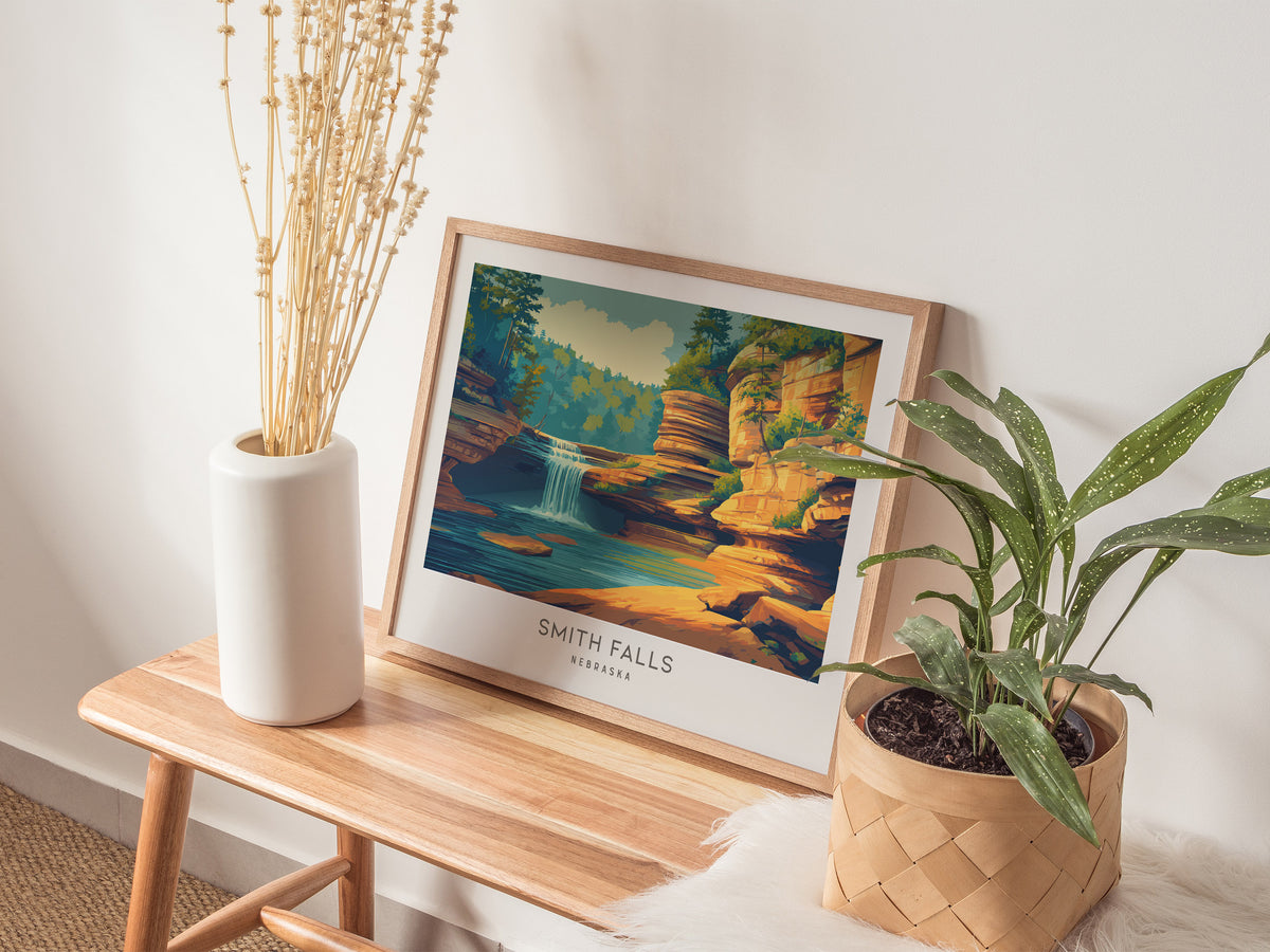 Smith Falls Landscape Matte Border Poster | Nebraska Framed or Unframed Travel Gift — 20x16 in