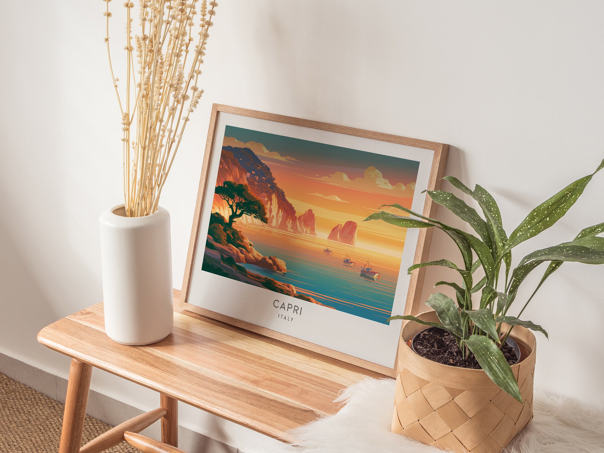 Capri Landscape Matte Border Poster | Italy Vacation Wall Art Beach House Decor — 20x16 in