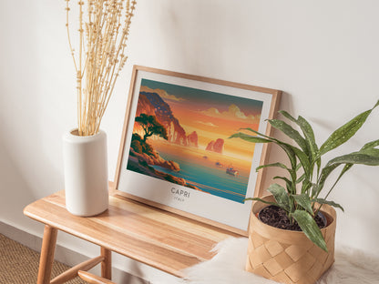 Capri Landscape Matte Border Poster | Italy Vacation Wall Art Beach House Decor — 20x16 in