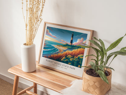 Robert Moses State Park Landscape Matte Border Poster | Fire Island, New York Travel Wall Art — 20x16 in