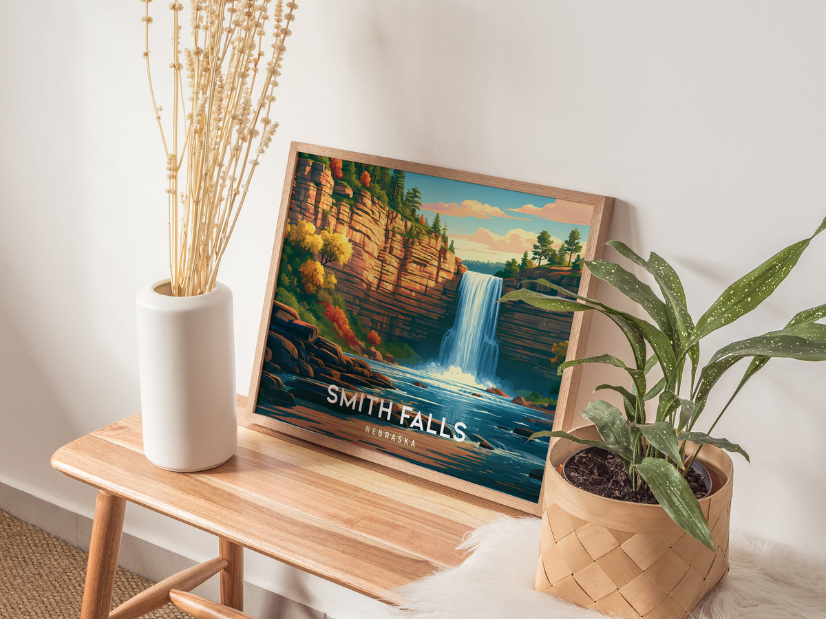 Smith Falls, Nebraska Landscape Poster | Waterfall Vacation Wall Art — 20x16 in