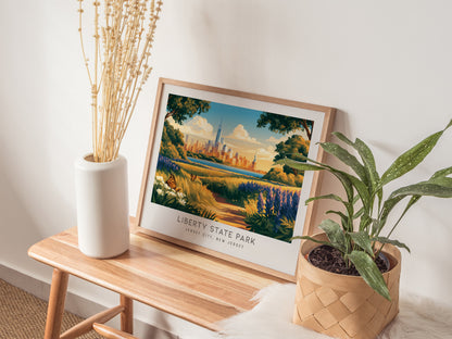 Liberty State Park Landscape Matte Border Poster | Jersey City, New Jersey Framed or Unframed Travel Gift — 20x16 in