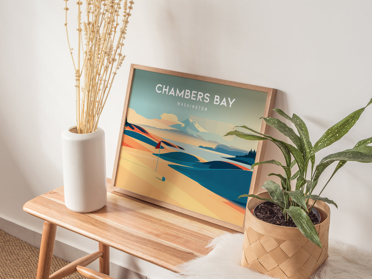 Chambers Bay, Washington Landscape Poster | Golf Wall Art & Framed or Unframed Wall Art — 20x16 in