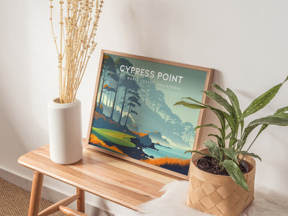 Cypress Point Landscape Poster | Del Monte Forest, California Golf Wall Art Framed or Unframed — 20x16 in