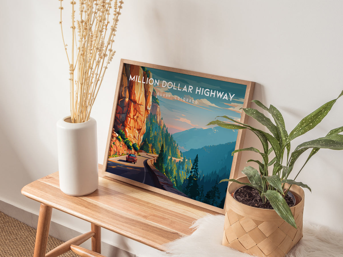 Million Dollar Highway Landscape Poster | Ouray, Colorado Framed or Unframed Alpine Road Art — 20x16 in