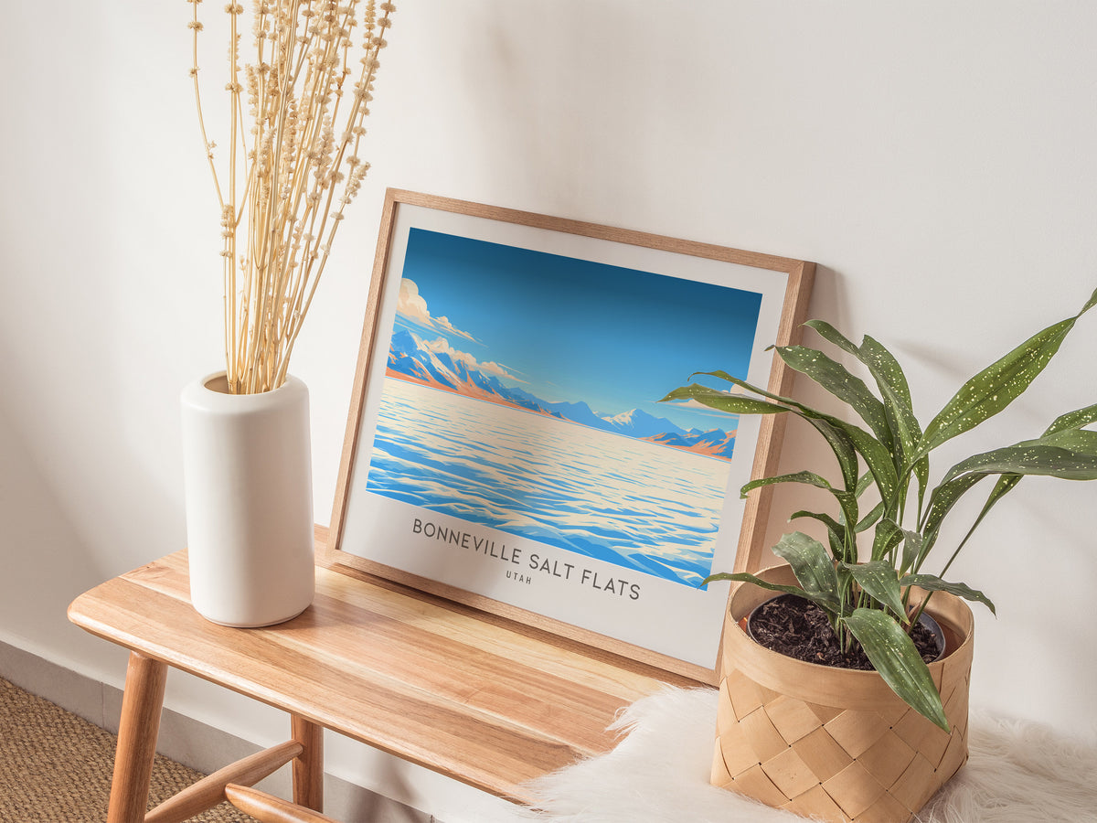 Bonneville Salt Flats Landscape Matte Border Poster | Utah Travel Gift Framed or Unframed — 20x16 in