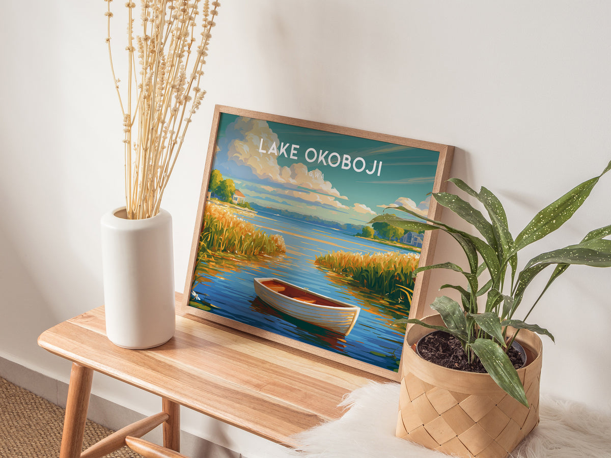Lake Okoboji, Iowa Landscape Poster | Great Lakes Vacation Wall Art — 20x16 in
