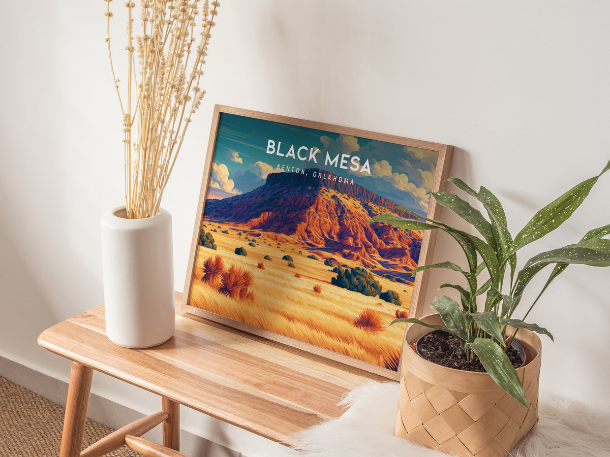 Black Mesa Landscape Poster | Kenton, Oklahoma Framed or Unframed Travel Wall Art — 20x16 in