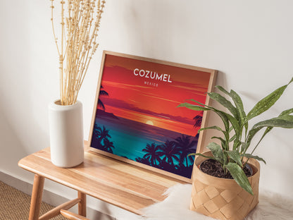 Cozumel, Mexico Landscape Poster | Destination Print Beach House Decor Wall Art — 20x16 in