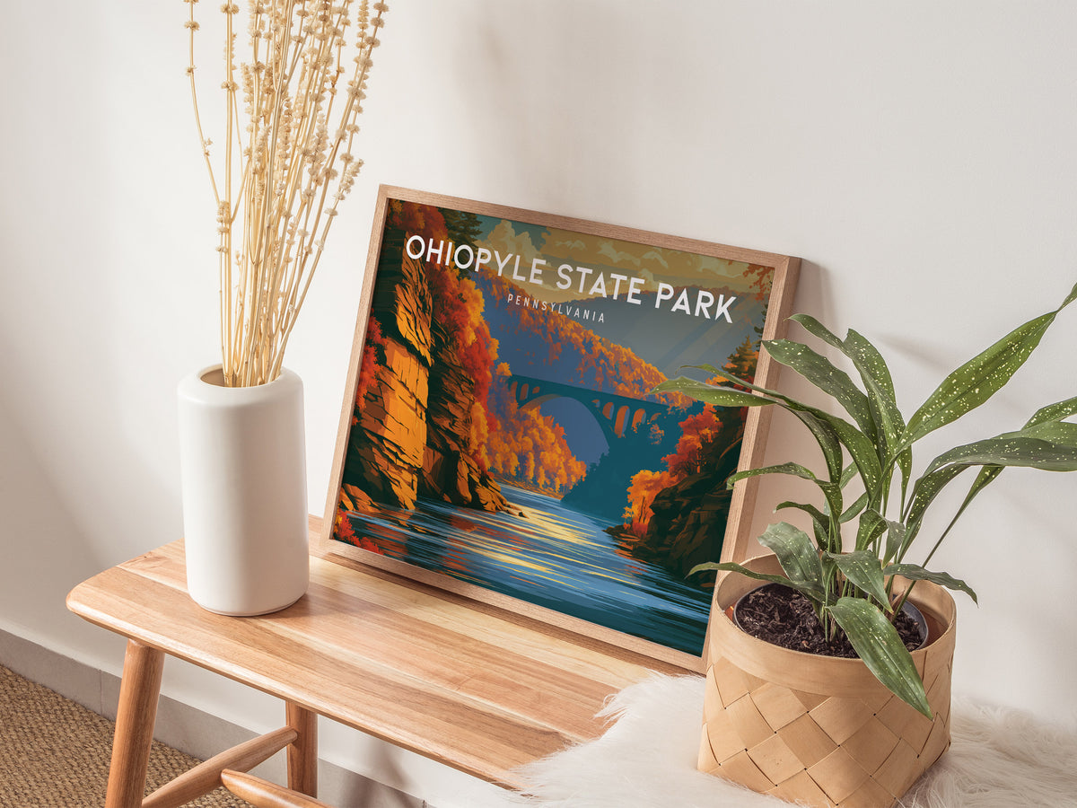 Ohiopyle State Park Landscape Poster | Pennsylvania Framed or Unframed Travel Gift Wall Art — 20x16 in