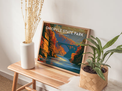 Ohiopyle State Park Landscape Poster | Pennsylvania Framed or Unframed Travel Gift Wall Art — 20x16 in