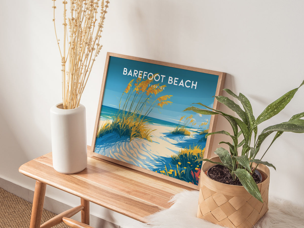 Barefoot Beach, Florida Poster | Tropical Shoreline Landscape Coastal Decor Wall Art — 20x16 in