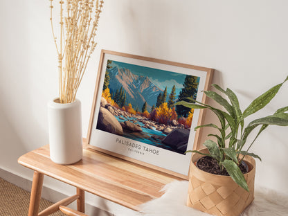 Palisades Tahoe Landscape Matte Border Poster | California Framed or Unframed Travel Wall Art — 20x16 in