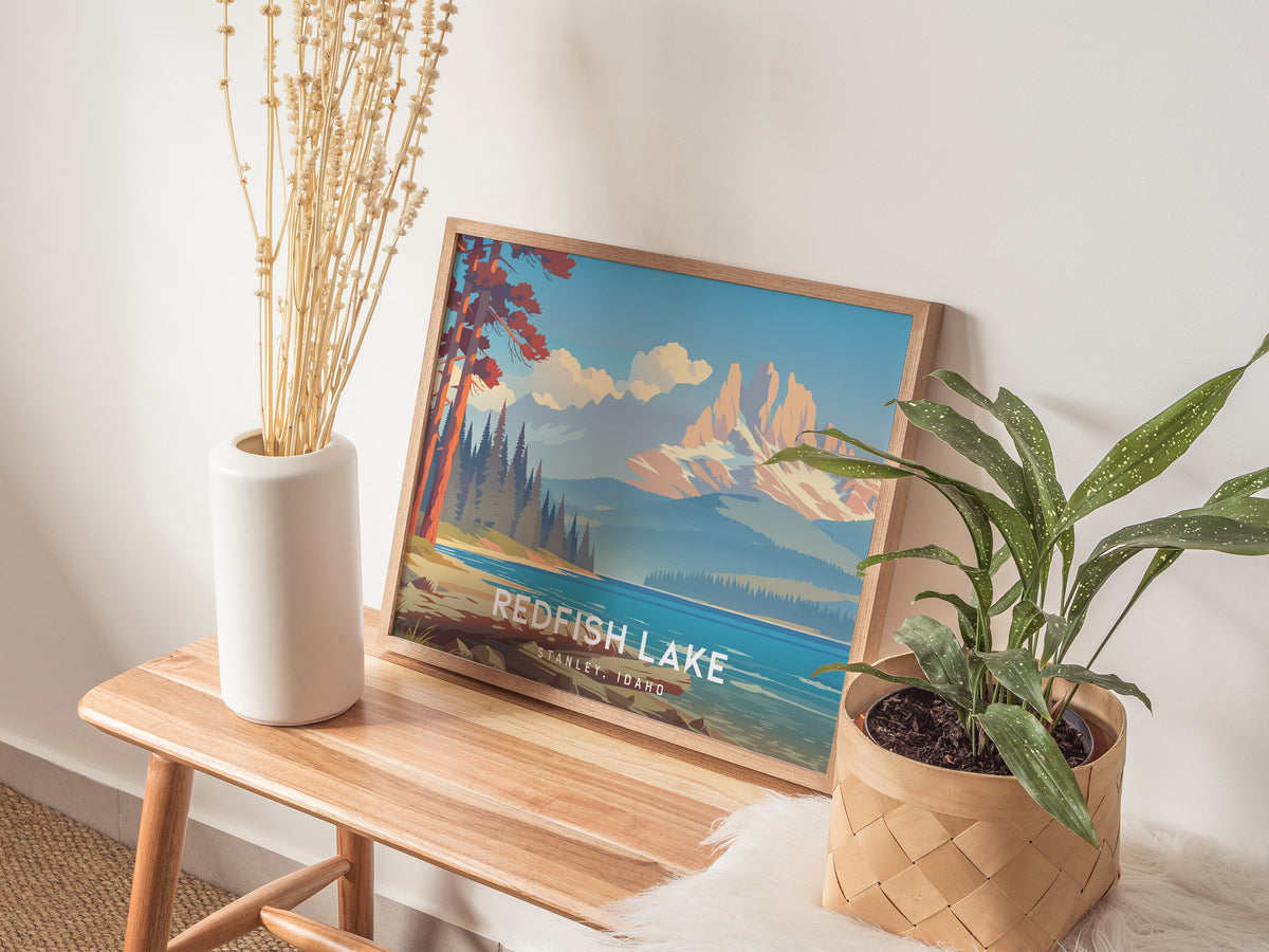 Redfish Lake Landscape Poster | Stanley, Idaho Vacation Wall Art — 20x16 in