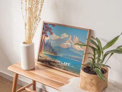 Redfish Lake Landscape Poster | Stanley, Idaho Vacation Wall Art — 20x16 in