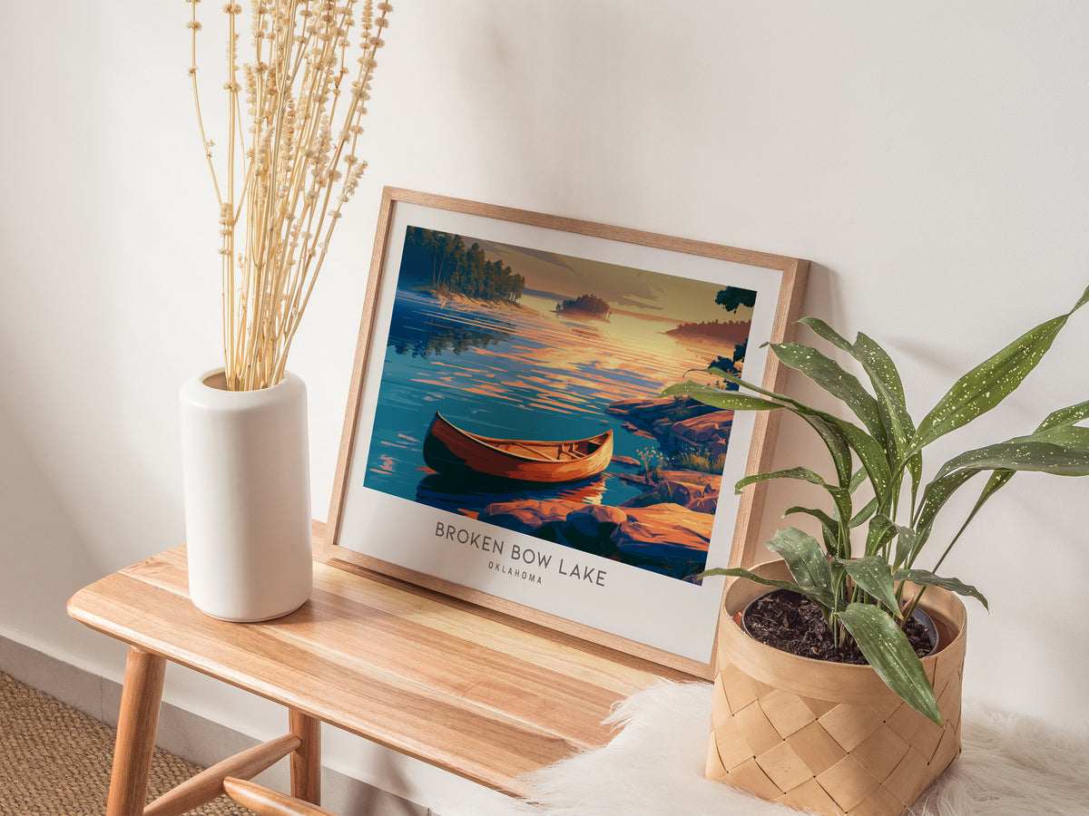 Broken Bow Lake Landscape Matte Border Poster | Oklahoma Travel Wall Art — 20x16 in