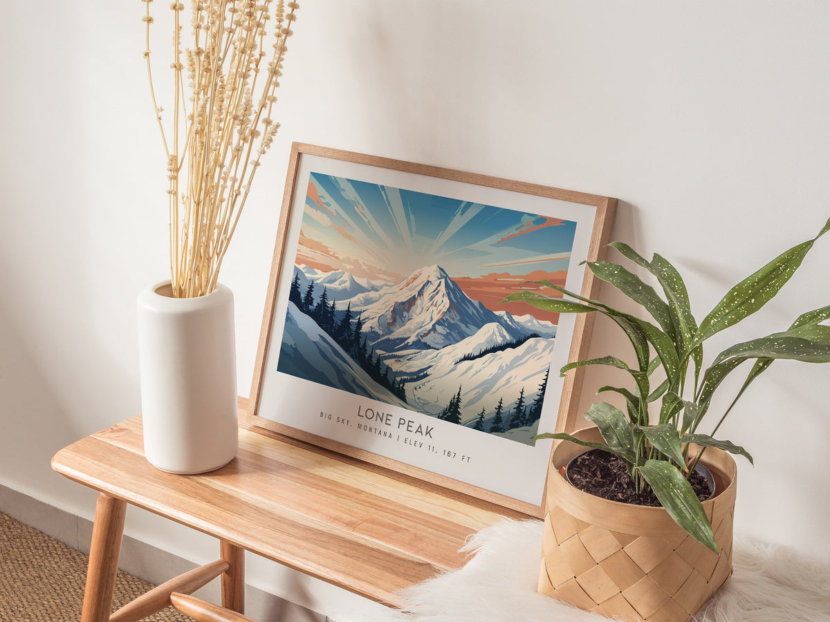 Lone Peak Landscape Matte Border Poster | Big Sky, Montana Travel Wall Art — 20x16 in