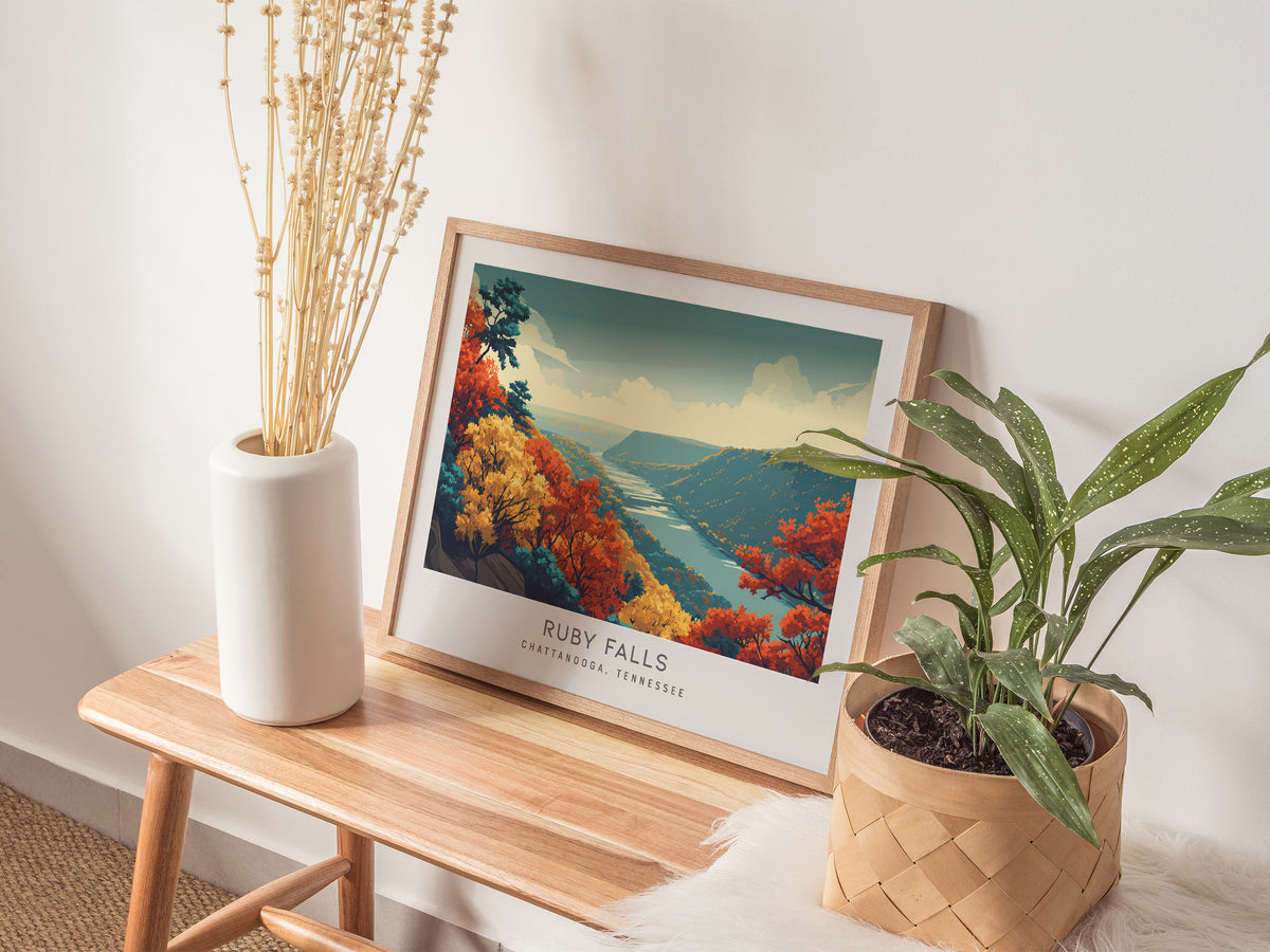 Ruby Falls Landscape Matte Border Poster | Chattanooga, Tennessee Travel Gift Framed or Unframed — 20x16 in
