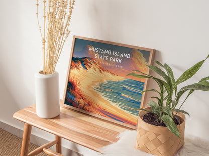 Mustang Island State Park, Port Aransas, Texas Landscape Poster | Coastal Beach Decor Wall Art — 20x16 in
