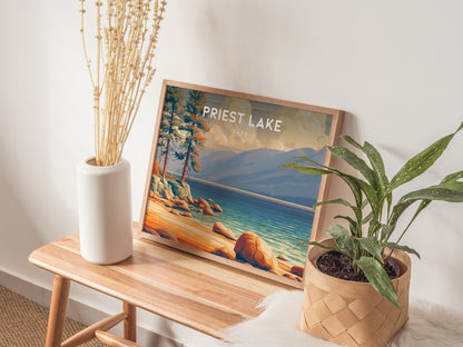 Priest Lake, Idaho Landscape Poster | Wilderness Lake Vacation Wall Art — 20x16 in