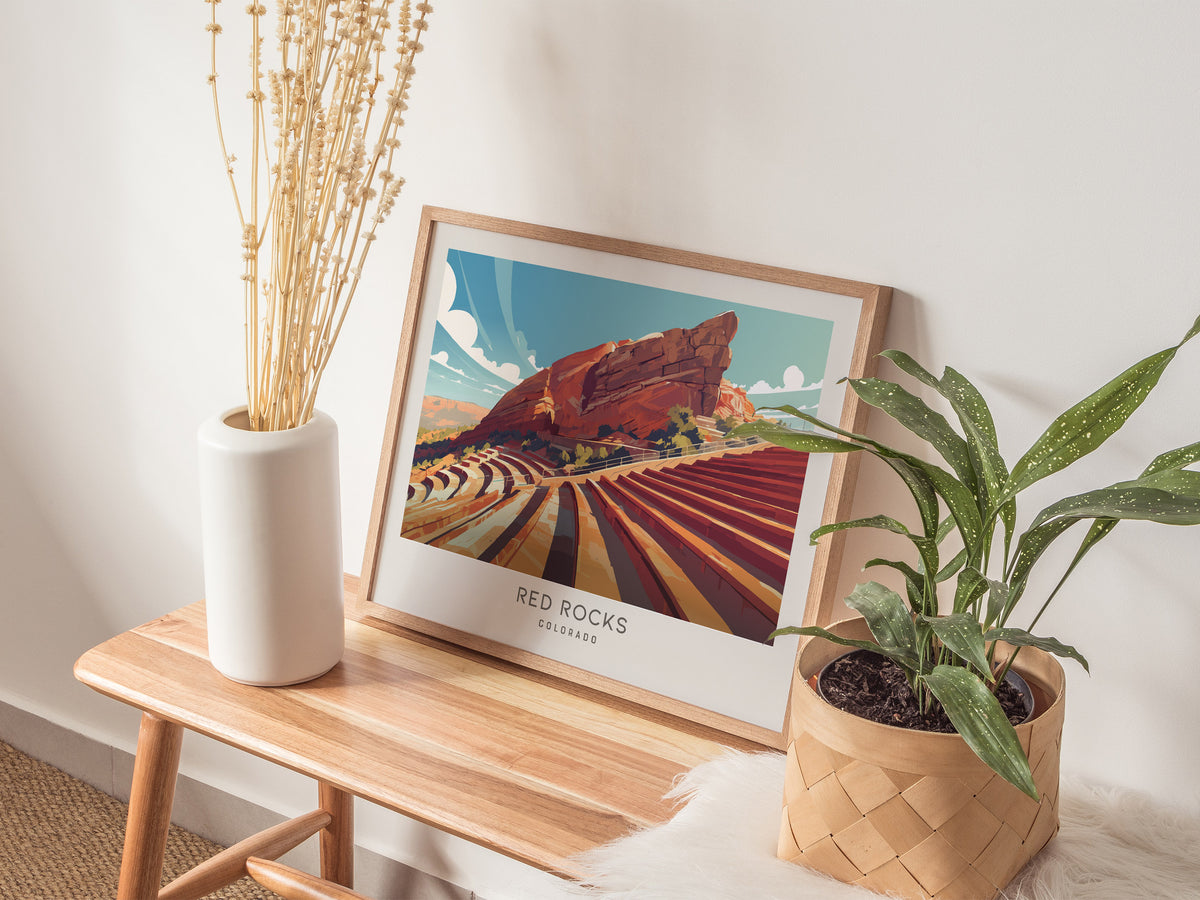 Red Rocks Landscape Matte Border Poster | Colorado Travel Wall Art — 20x16 in