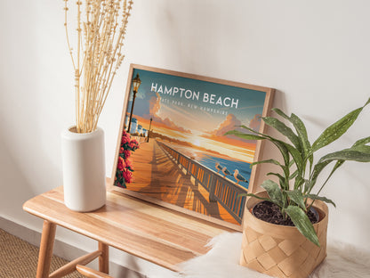 Hampton Beach Landscape Poster | State Park, New Hampshire Beach House Decor Wall Art — 20x16 in