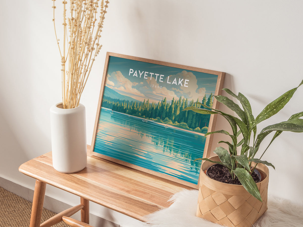 Payette Lake, Idaho Landscape Poster | Vacation Wall Art Framed or Unframed — 20x16 in