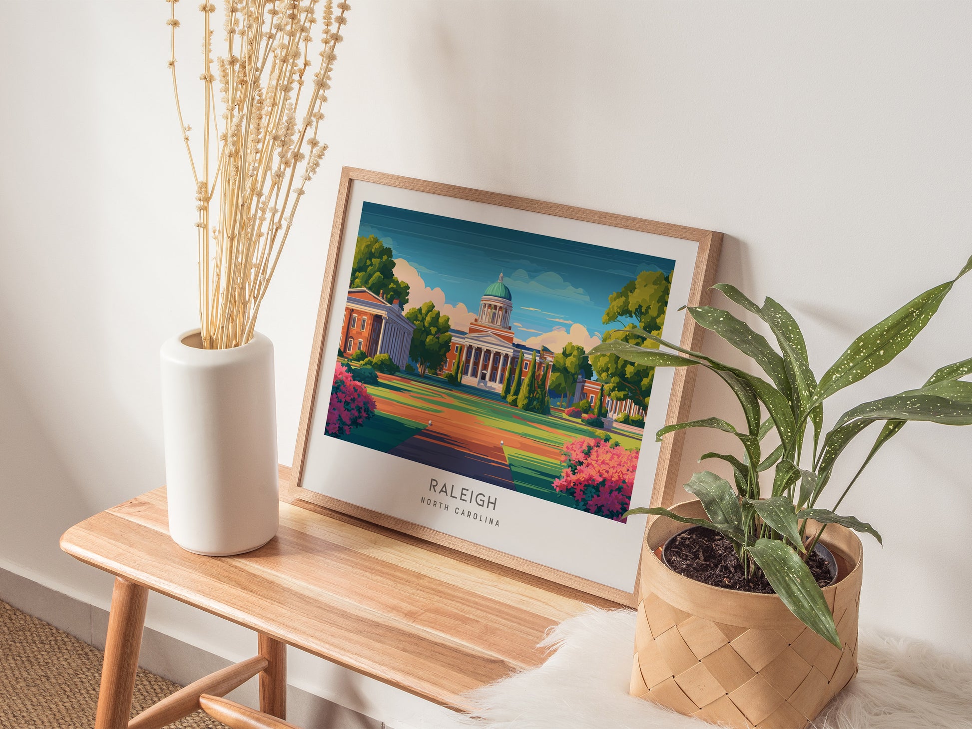 Raleigh Landscape Matte Border Poster | North Carolina Travel Wall Art — 20x16 in