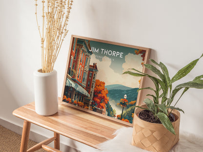 Jim Thorpe, Pennsylvania Landscape Poster | Scenic River Valley Getaway Vacation Wall Art — 20x16 in